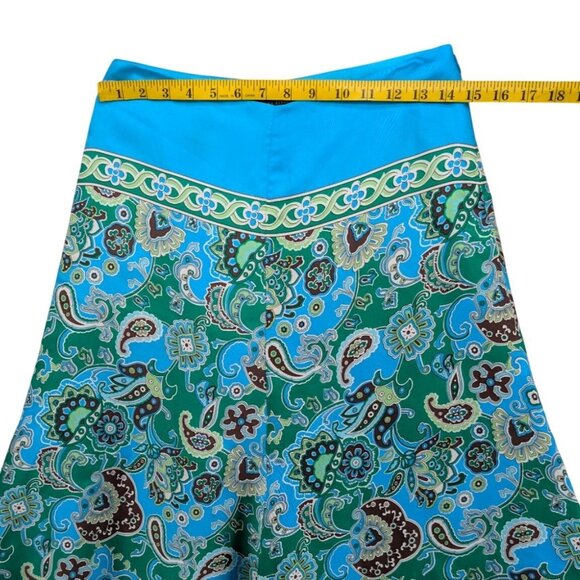 Vtg Banana Republic Silk Midi Skirt Blue Green Paisley A Line Lined Size 0 - Picture 6 of 8